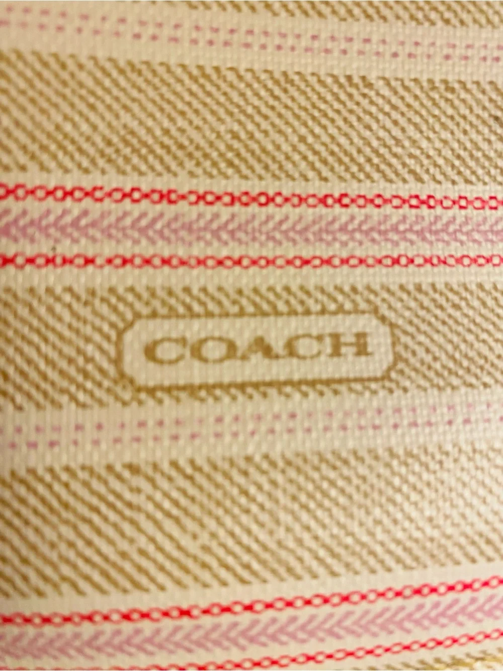 COACH Striped Beige and Pink Wristlet